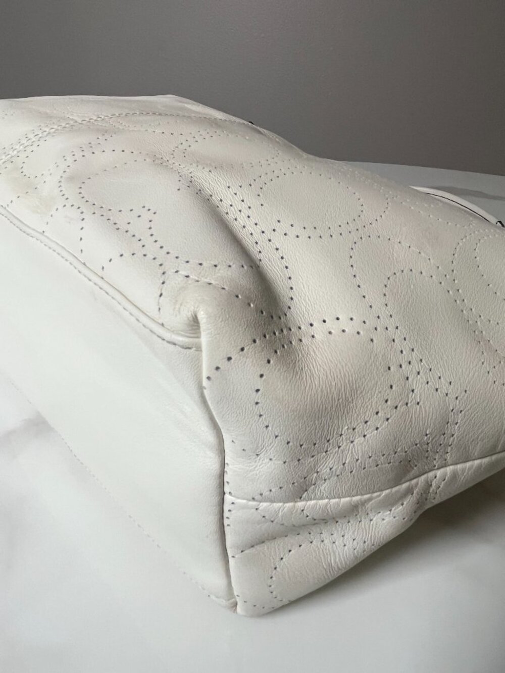 Coach Ivory Leather Op Art Perforated Tote Bag F16598 - Picture 8 of 15